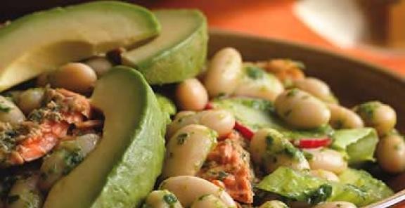 Bean and Salmon Salad with Arugula Dressing