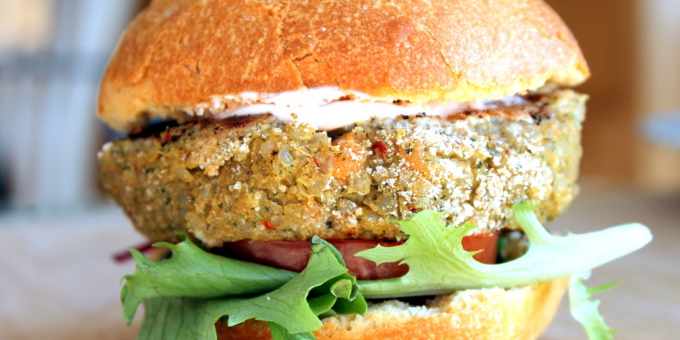 Sweet Potato, Chickpea, and Quinoa Veggie Burger