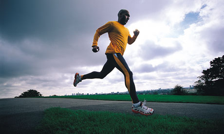 A man running through a park